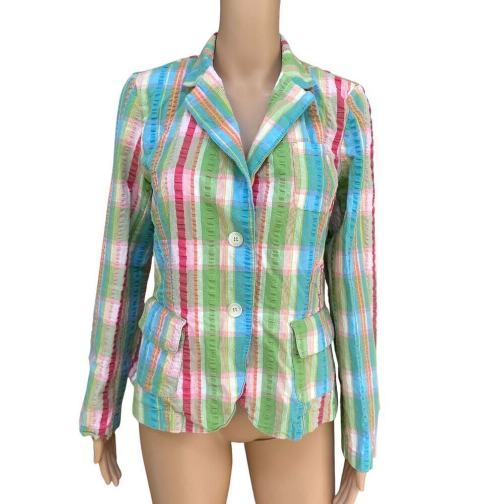 IZOD vintage seersucker striped multicolor 100% cotton jacket blazer size M